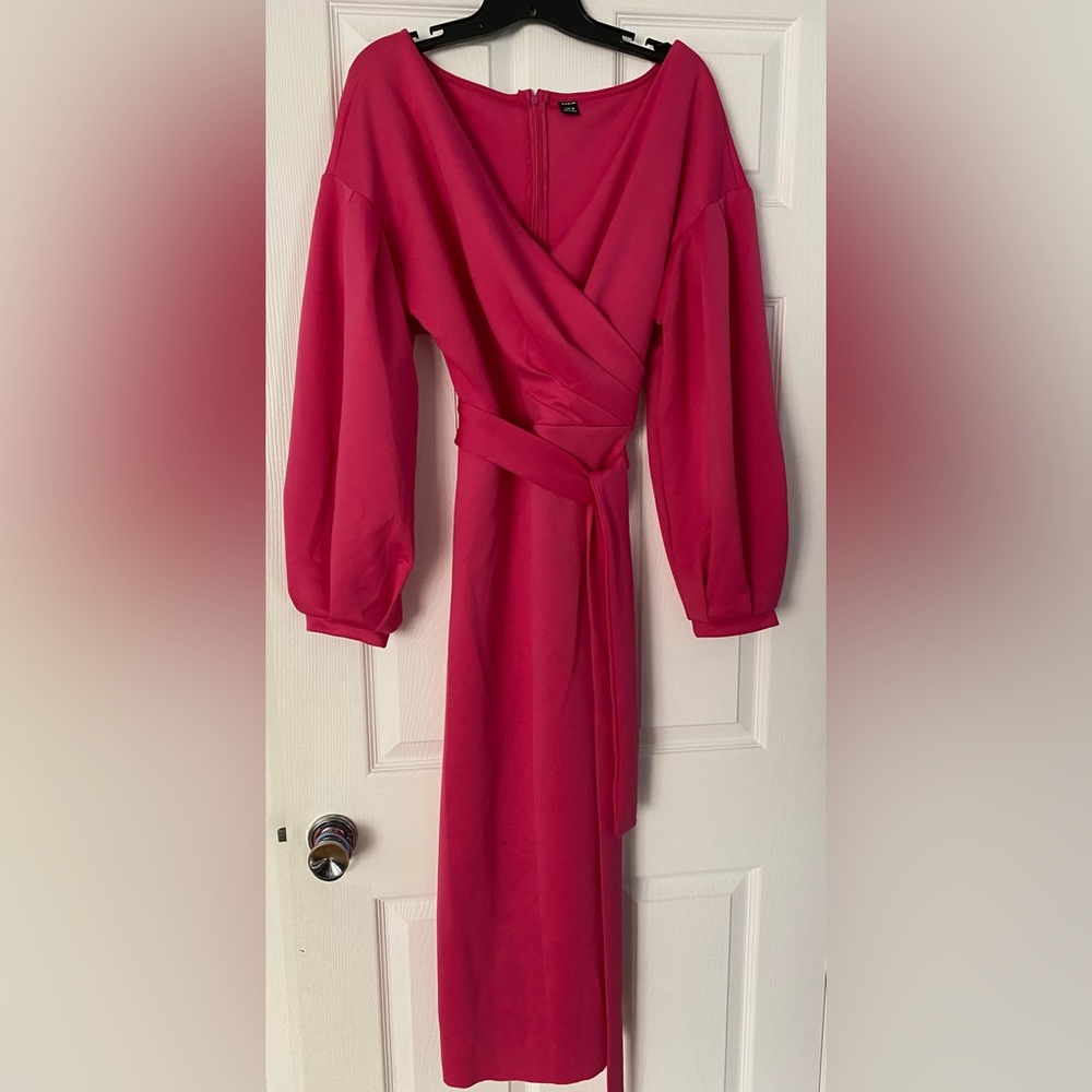 Balloon sleeve pink MIDI dress